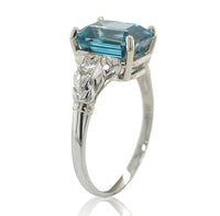 18k White Gold 3.99 Carat Teal Blue Genuine Natural Zircon Diamond Ring (#J6921)