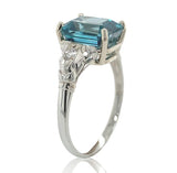 18k White Gold 3.99 Carat Teal Blue Genuine Natural Zircon Diamond Ring (#J6921)