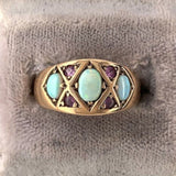Victorian Opal 10k Yellow Gold Ring Jewelry with Purple Paste Stones (#J5941)
