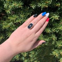 14k White Gold Floral Filigree Genuine Natural Black Onyx Diamond Ring (#J6599)