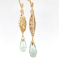 14k Gold Green Genuine Natural Prasiolite Quartz Briolette Earrings (#J5509)