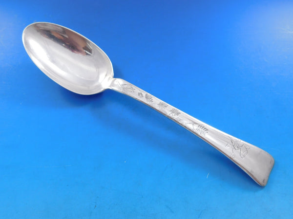 Lap Over Acid Etched by Tiffany Sterling Silver Serving Spoon Fern Leaves 8 5/8"