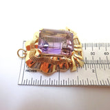 Retro 14k Gold Pin Pendant with Huge 36 Carat Genuine Natural Amethyst (#J3622)
