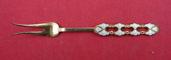 Norwegian Sterling Silver Lemon / Strawberry Fork vermeil enameled white 4"