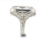 14k Gold Filigree Genuine Natural Rock Crystal Diamond Ring Size 5 (#J6496)