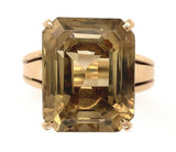 14k Gold Handwrought Emerald Cut Genuine Natural Smoky Quartz Ring (#J6607)