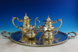 Chrysanthemum Japanese .950 Silver Tea Set 4pc with Silverplate Tray (#8818)