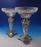 French Silverplate Cut Crystal Centerpiece Pair w/ Bowls Art Nouveau Women #5053