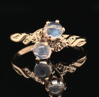 10k Rose Gold Two-Stone Genuine Natural Victorian Moonstone Ring (#J6927)