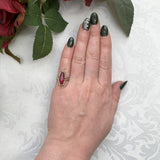 Art Deco 12k Gold Filigree Synthetic Lab-Created Ruby Ring Size 6.25 (#J7506)