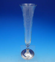 Sterling Silver and Etched Glass Vase 10 3/4" Tall x 3 1/8" Diameter (#3750)