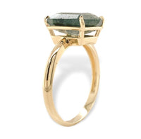 14k Yellow Gold 3 Carat Emerald Cut Moss Genuine Natural Agate Ring (#J7148)