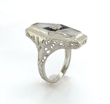 10k Gold Filigree Genuine Natural Rock Crystal Quartz and Onyx Ring (#J6358)
