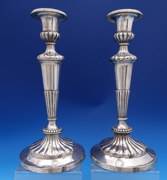 English Georgian Sterling Silver Candlestick Pair 11 3/4" Sheffield c1808 #8457