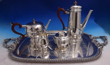 Adie Brothers English Sterling Silver Tea Set 4pc w/ Ellis-Barker SP Tray #8711