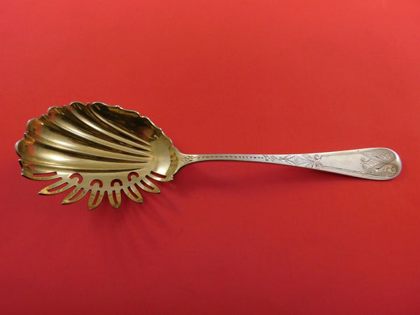Andrew Warner Coin Silver Fried Oyster Server Gold Washed Bright-Cut 9  7/8"