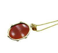 14k Yellow Gold Stone Genuine Natural Cameo Pendant with Chain (#J1093)