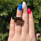 14k Gold Mid Century Modern Genuine Natural Smoky Quartz Ring Size 4.5 (#J6609)