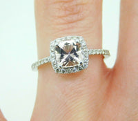 14k Gold Cushion Cut Peach Genuine Natural Morganite Ring with Diamonds (#J5116)