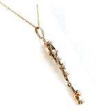 14k Yellow Gold Antique Diamond and Pearl Lavaliere with 18" Chain (#J7596)