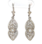 14k White Gold Genuine Natural Diamond Filigree Dangle Drop Earrings (#J7051)