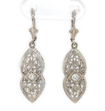 14k White Gold Genuine Natural Diamond Filigree Dangle Drop Earrings (#J7051)