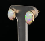14k Yellow Gold Oval Genuine Natural Opal Bezel Stud Earrings Jewelry (#J6712)