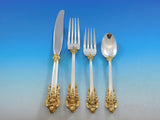 Grande Baroque Gold Accent by Wallace Sterling Silver Flatware for 12 Set 65 pc