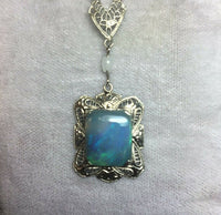 10k White Gold Art Deco Filigree 2.91 Carat Black Opal Pendant (#J5321)