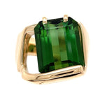 14k Yellow Gold Modern Custom Green Genuine Natural Tourmaline Ring 6 (#J7315)
