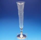 Sterling Silver and Etched Glass Vase 10 3/4" Tall x 3 1/8" Diameter (#3750)