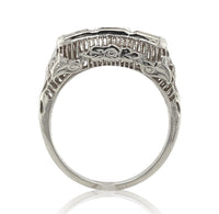 14k White Gold Three-Stone Genuine Natural Diamond Filigree Ring (#J6820)