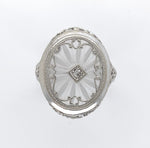 14k White Gold Genuine Natural Filigree Rock Crystal Diamond Ring (#J6206)