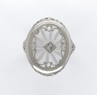 14k White Gold Genuine Natural Filigree Rock Crystal Diamond Ring (#J6206)