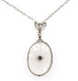 14k Gold Filigree Genuine Natural Rock Crystal Quartz Diamond Pendant (#J6589)