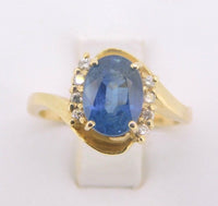 14K Gold Large 2.24ct Genuine Natural Sapphire and Diamond Ring (#J541)