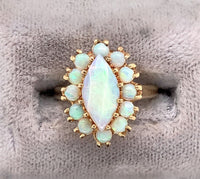 14k Yellow Gold Marquise Genuine Natural Opal Ring with Opal Halo (#J5937)