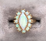 14k Yellow Gold Marquise Genuine Natural Opal Ring with Opal Halo (#J5937)