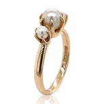 14k Rosey Yellow Gold Cultured Pearl Three-Stone Ring Size 7.5 Jewelry (#J6780)