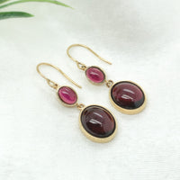 14k Yellow Gold 12.29 Carat TW Genuine Garnet Cabochon Drop Earrings (#J7134)