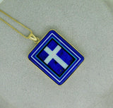 Kaufmann 14K Gold Intarsia Pendant with Genuine Natural Opal Cross (#J4373)