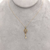 Victorian 10k Yellow Gold Pearl Lavaliere Pendant with 14k Chain (#J6676)