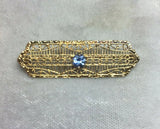 10k Yellow Gold Filigree Genuine Natural Sapphire Pin (#J5324)