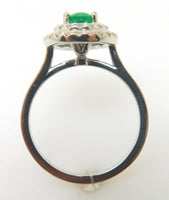14k White Gold Genuine Natural Emerald Ring with Double Diamond Halo (#J3875)