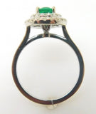 14k White Gold Genuine Natural Emerald Ring with Double Diamond Halo (#J3875)