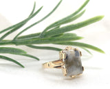 10k Gold Ring with 3.01ct Genuine Natural Gold Vein Quartz Size 6.5 (#J7210)