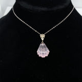 Art Deco Inspired 14k White Gold Genuine Natural Rose Quartz Pendant (#J5700)