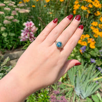 14k White Gold Filigree 3.70 Carat Teal Blue Genuine Natural Zircon Ring #J6922