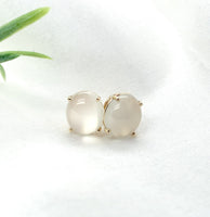 14k Yellow Gold Pair Large 13 Carat TW Genuine Moonstone Stud Earrings (#J7136)
