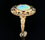 10k Yellow White Gold 1.05 Carat Genuine Natural Opal Ring with Flowers (#J6576)